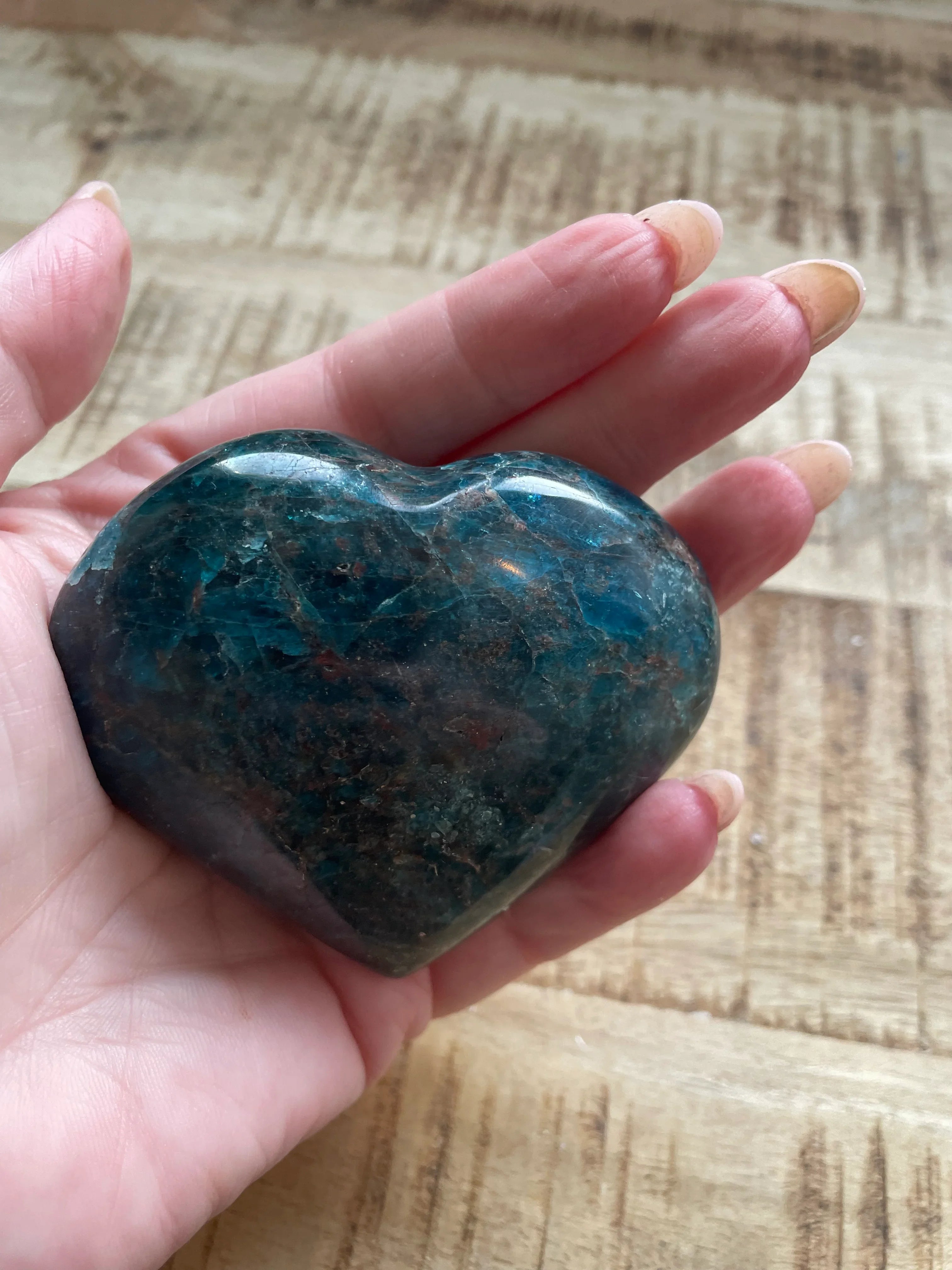 Blauwe apatiet hart 8 cm