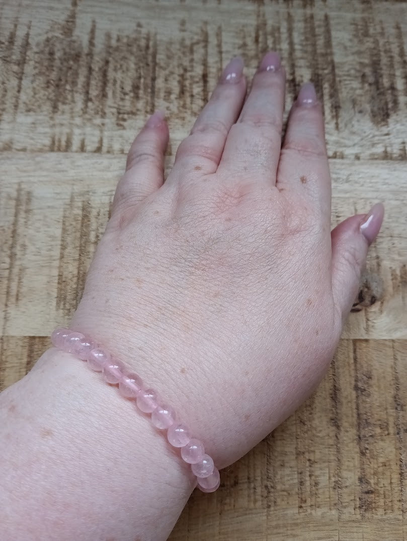 Rozenkwarts kogelarmband 6 mm kralen